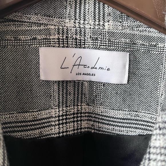 L'Academie Gray Plaid Double-Breasted Wool Blend Trench Coat - Picture 5 of 7